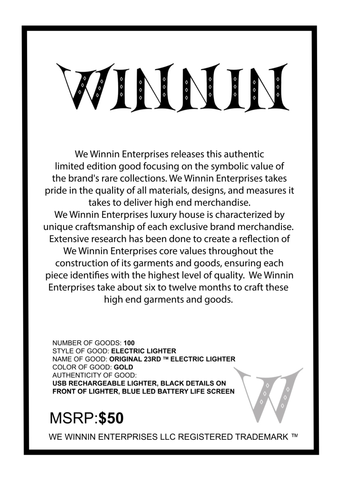 Winnin 23rd Emblem™  Electric Lighter