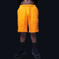Front view of Winnin Heritage luxury streetwear shorts highlighting black and white contrast color block panelling.