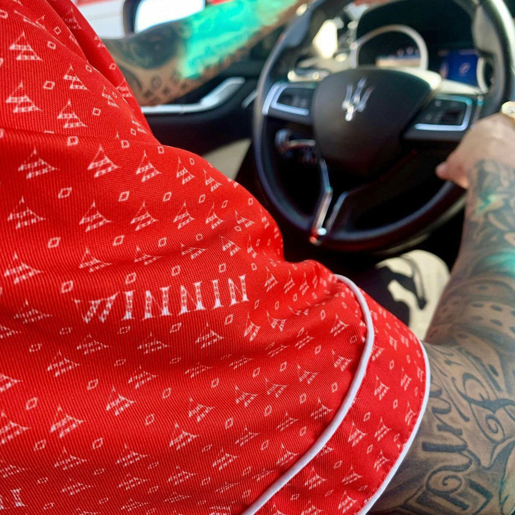 Relaxed fit short-sleeve button-up baseball jersey from WINNIN Beverly Hills emphasizing high-end premium sportswear tailoring.
